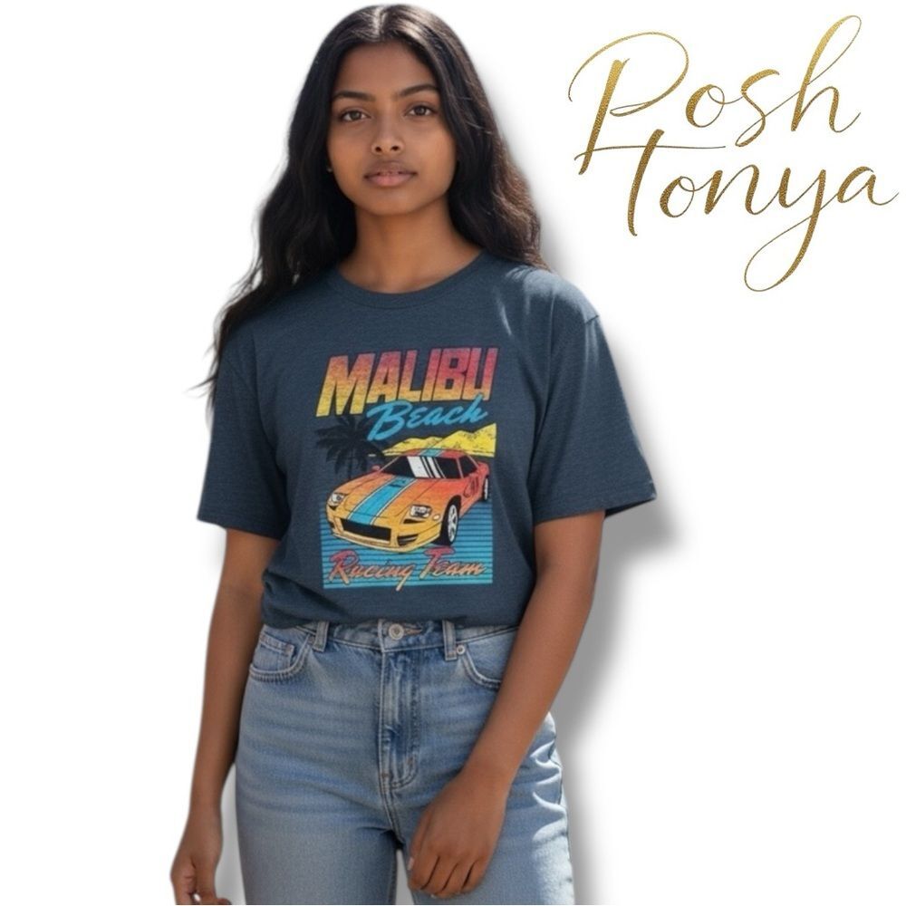 Aeropostale Malibu Beach Graphic Tee Gray Size XL Racing Retro Y2K
